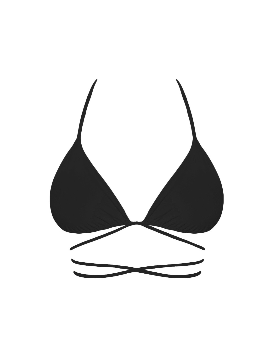 góra strój kąpielowy czarny trójkątny długie wiązanie w talii długie sznureczki w talii spaghetti straps black triangle top swimwear