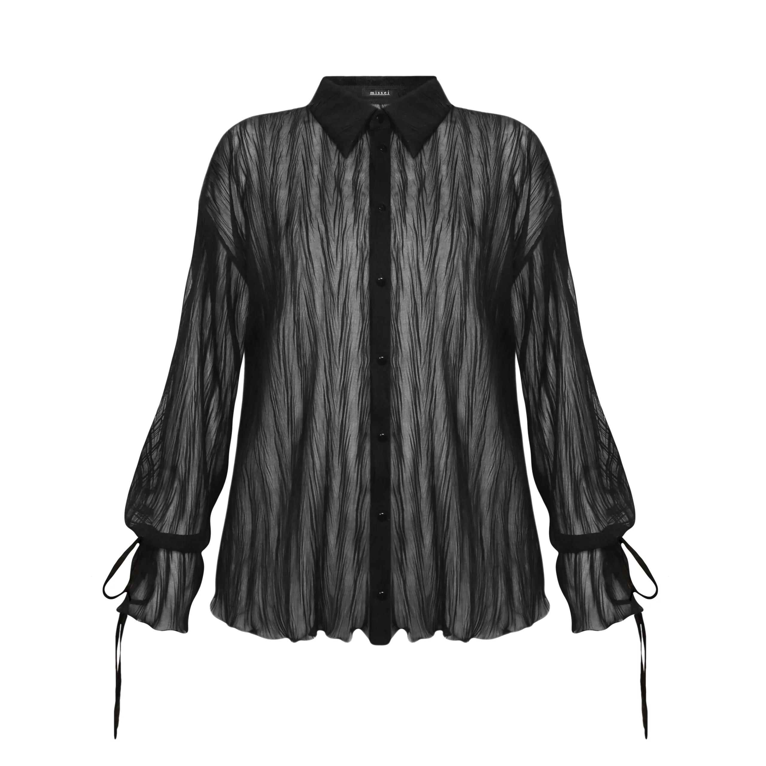 koszula czarna koszula plisowana koszula kreszowana koszula strukturalna koszula transparentna koszula przezroczysta wiązane rękawy guziki z logo marki guziki corozo polska marka missei 2